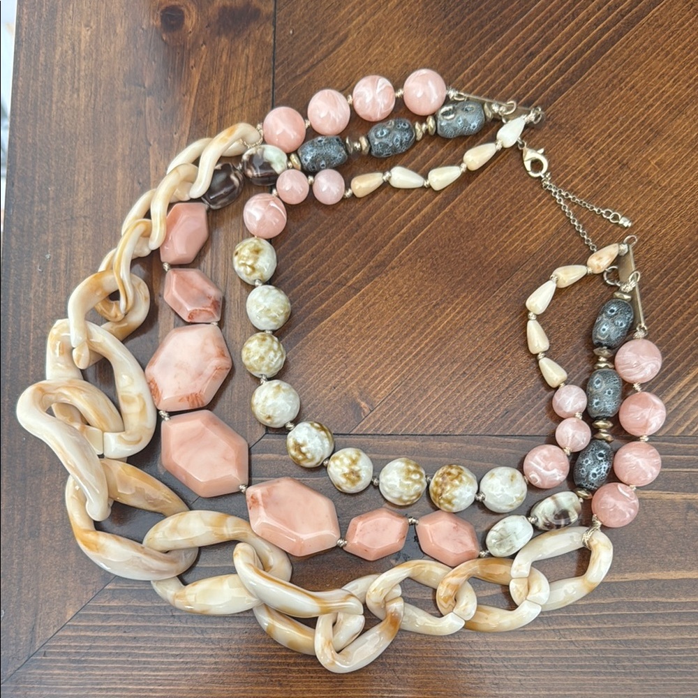 Anthropologie Pink and Tan Multi-Strand Necklace